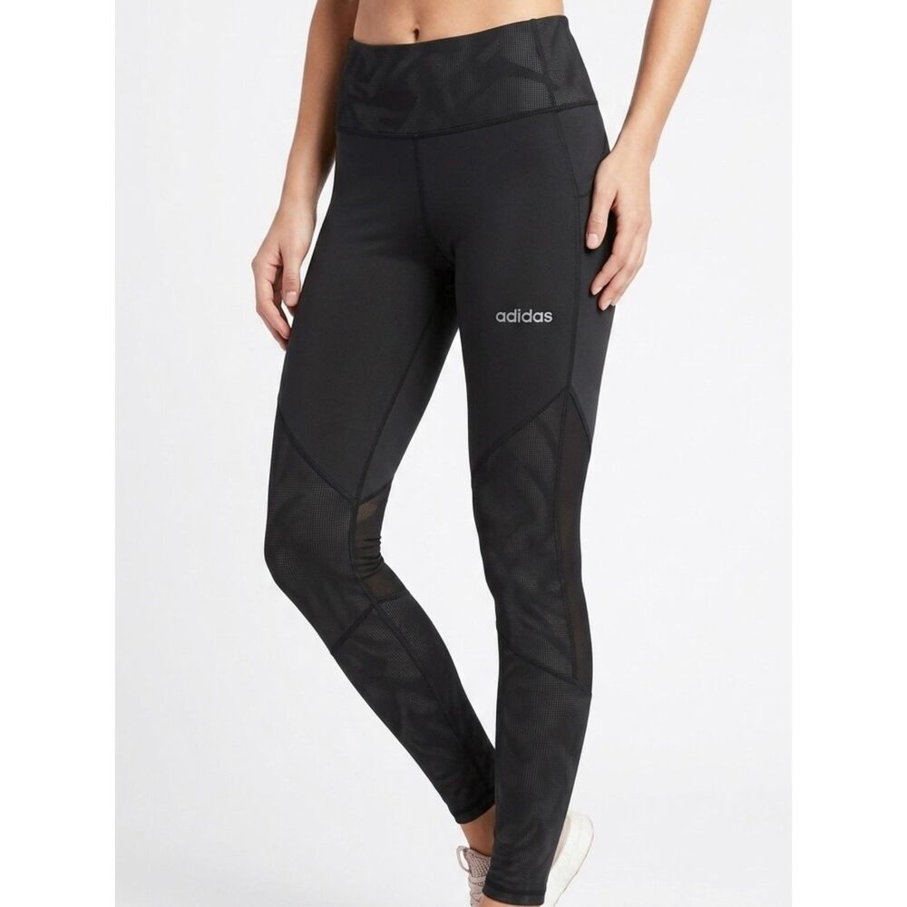 Adidas Black‎ Mesh Panel High Rise Full Length Leggings Size M Medium